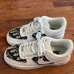 Nike Air Force 1’s with “Dior” embroidery, W size 6, worn once just for a photo